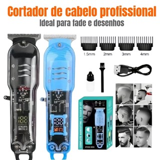 Máquina De Cortar Cabelo Profissional Smart Lcd Barbeador Elétrico Transparente Sem Fio P…