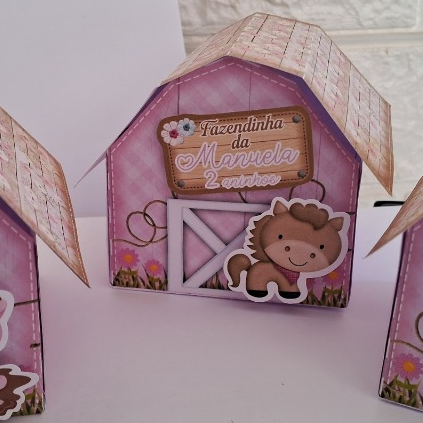 Personalizados Fazendinha Rosa lembrancinha aniversário infantil celeiro  kit festa caixinhas 15 un