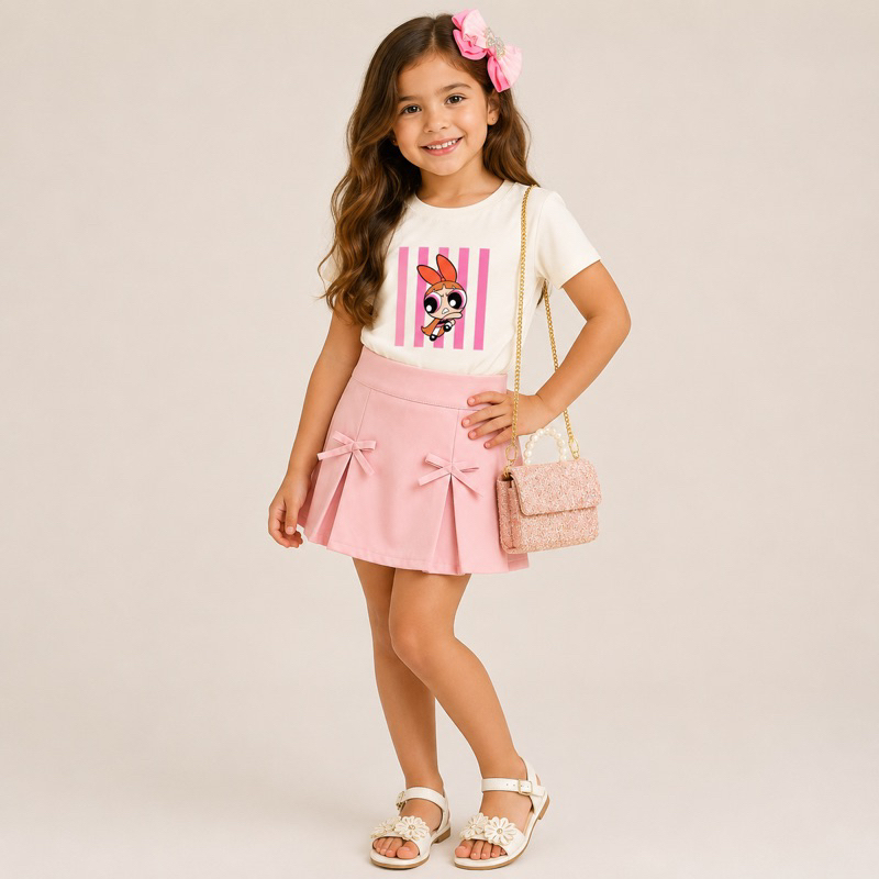 Conjunto Meninas Super Poderosas Tshirt + ShortSaia 4 ao 12 Alfaiataria  / Conjunto Alfaiataria Infantil Menina