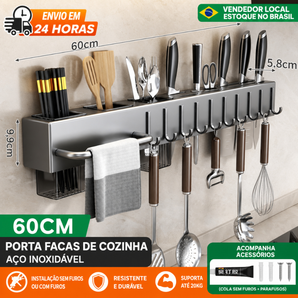 Suporte Para Armazenamento De Facas Ganchos Talheres Utensílios De Cozinha De Ferro