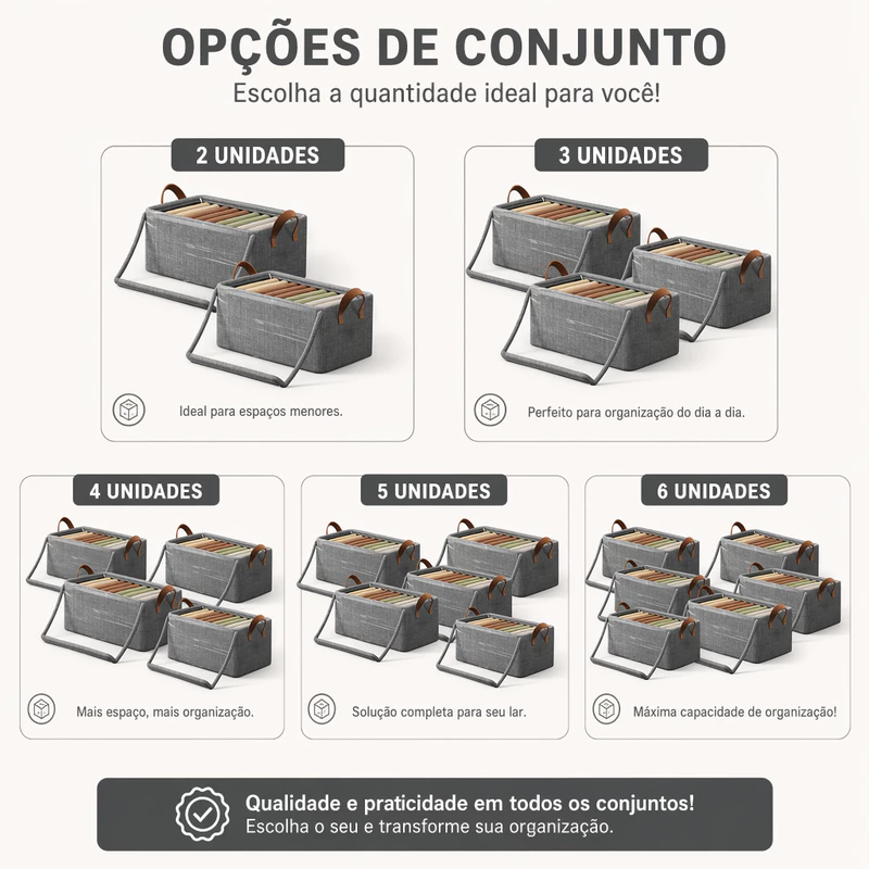 Kit com 6 Caixas Organizadoras Dobráveis para Roupas Tampa Visível — foto 2