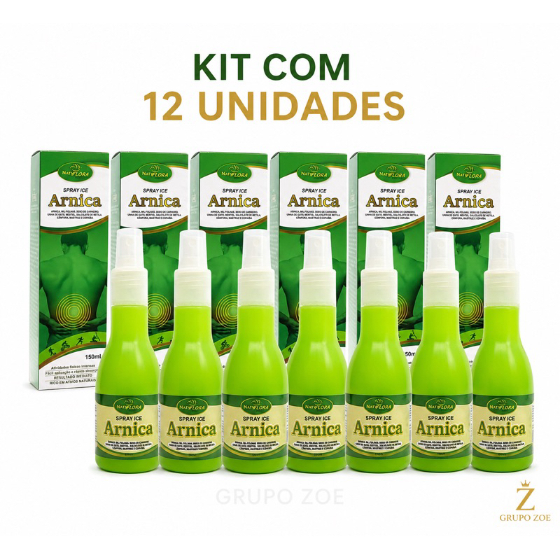 Kit 12 Spray Massageador Corporal Arnica 150ml Sensação Refrescante Uso Diário