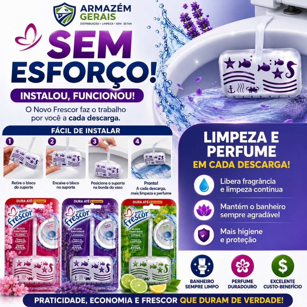 Bloco Sanitário Novo Frescor Com Cestinha Para Vaso Sanitário Até 4 Semanas Limpeza e Perfume Duradouro — imagem 2 de 2