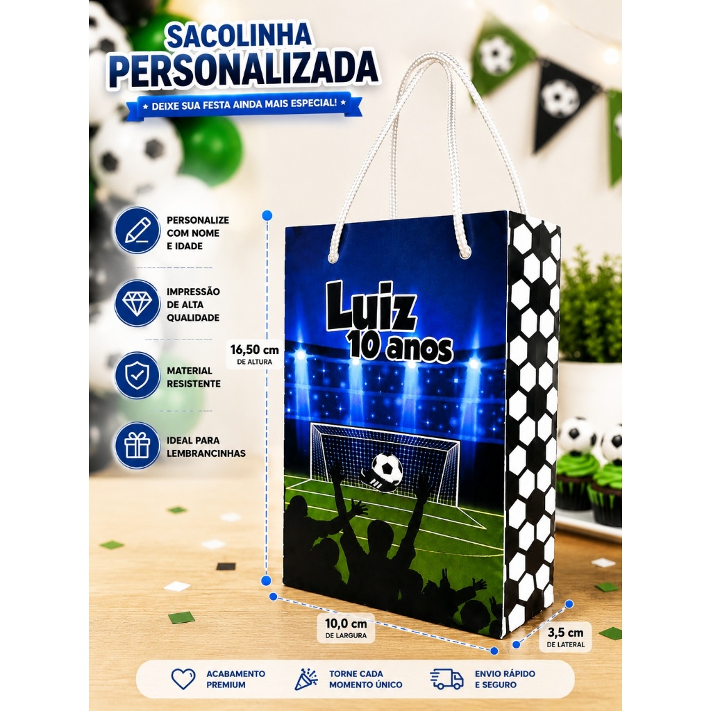 Kit Sacolinhas FUTEBOL para Lembrancinhas Personalizadas Festa Infantil aniversário