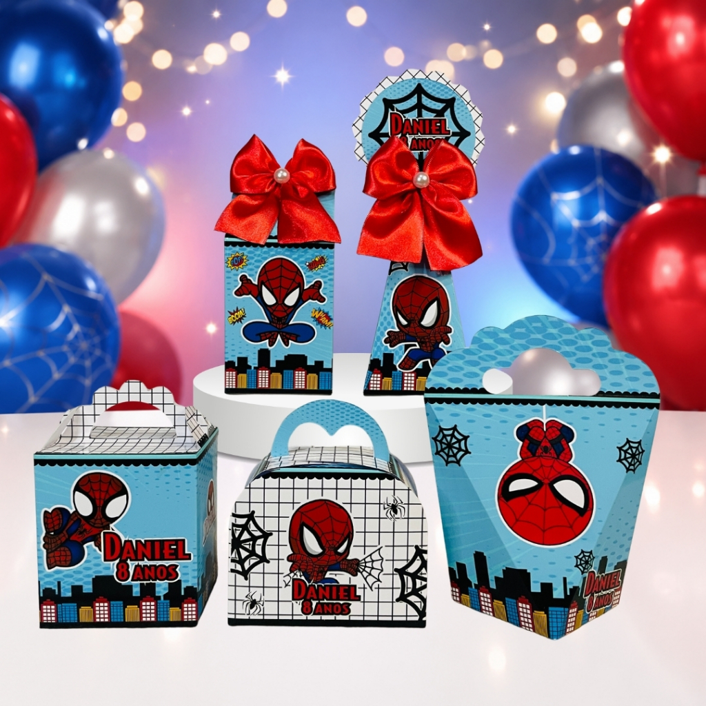 Kit Caixinhas Personalizadas Homem Aranha Cute Pegue&Monte Mimo Lembrancinha Kit Festa