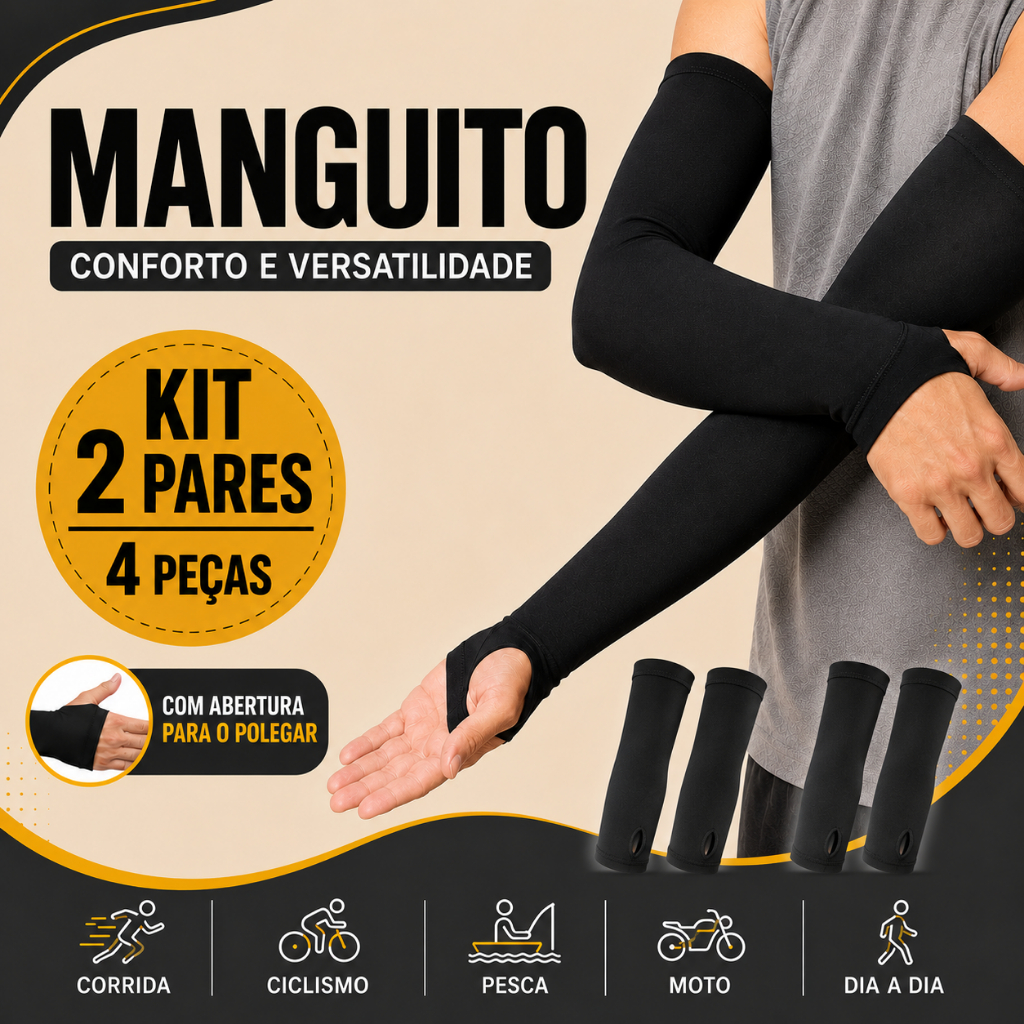 Manguito Braço Kit 2 Pares Corrida Sol Bike Gamer Moto Pesca