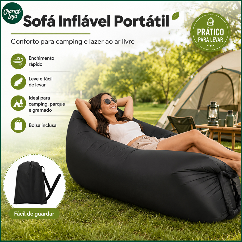 Sofá Inflável Portátil para Camping Bolsa Inclusa Enchimento Rápido Sofá de Ar para Parque Praia e Lazer ao Ar Livre