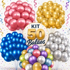 Kit 50 Balões Metalizados Cromado Prata Bexiga Festa Casamento Aniversário Evento e Painel Premium