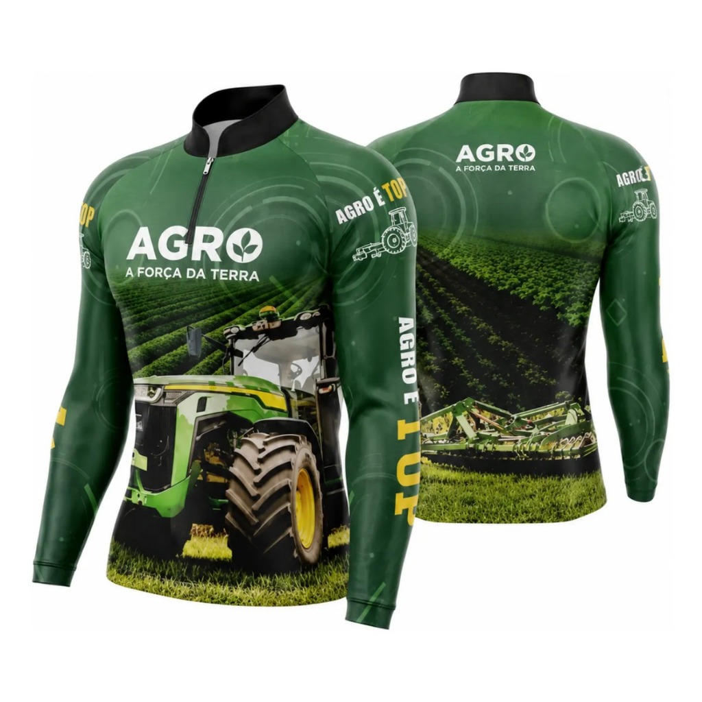 Camiseta Térmica Agro Trator Dry Gola Zíper Premium Camisa Unissex Proteção Uv Fps 50+ Manga Longa Masculino Feminino