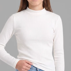 Blusinha Cacharrel Manga Longa Canelada Gola Alta Juvenil Menina
