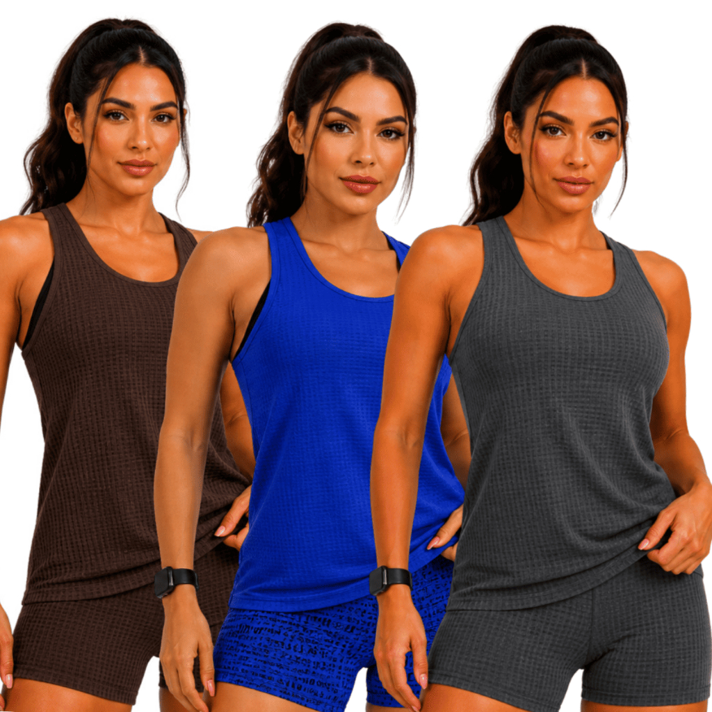 KIT 3 Regatas Feminina Fitness Tecido Fresco Academia Caminhada P ao GG Confortável