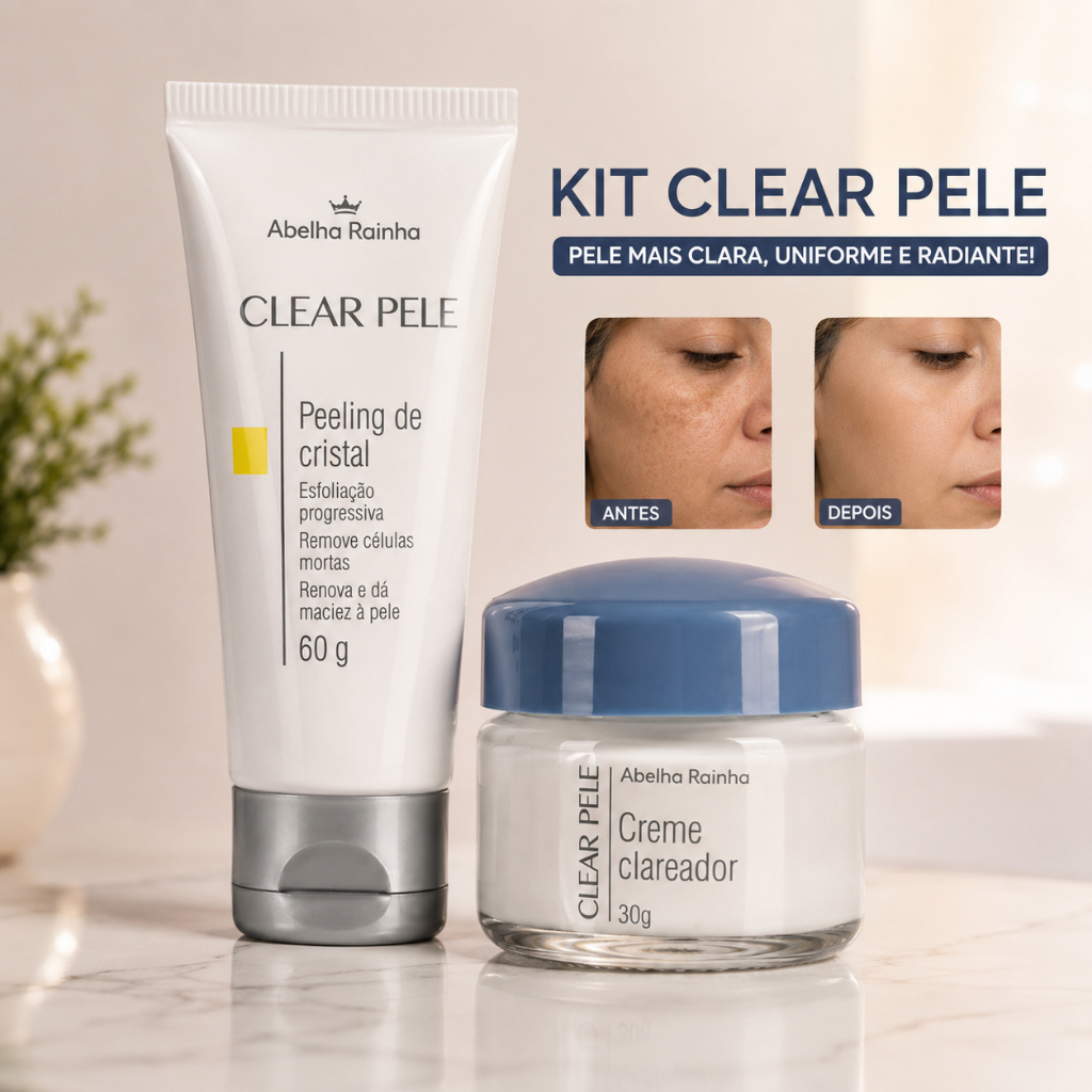 Kit Clareador Manchas e Melasma Creme Noturno + Peeling de Cristal Clear Pele Abelha Rainha