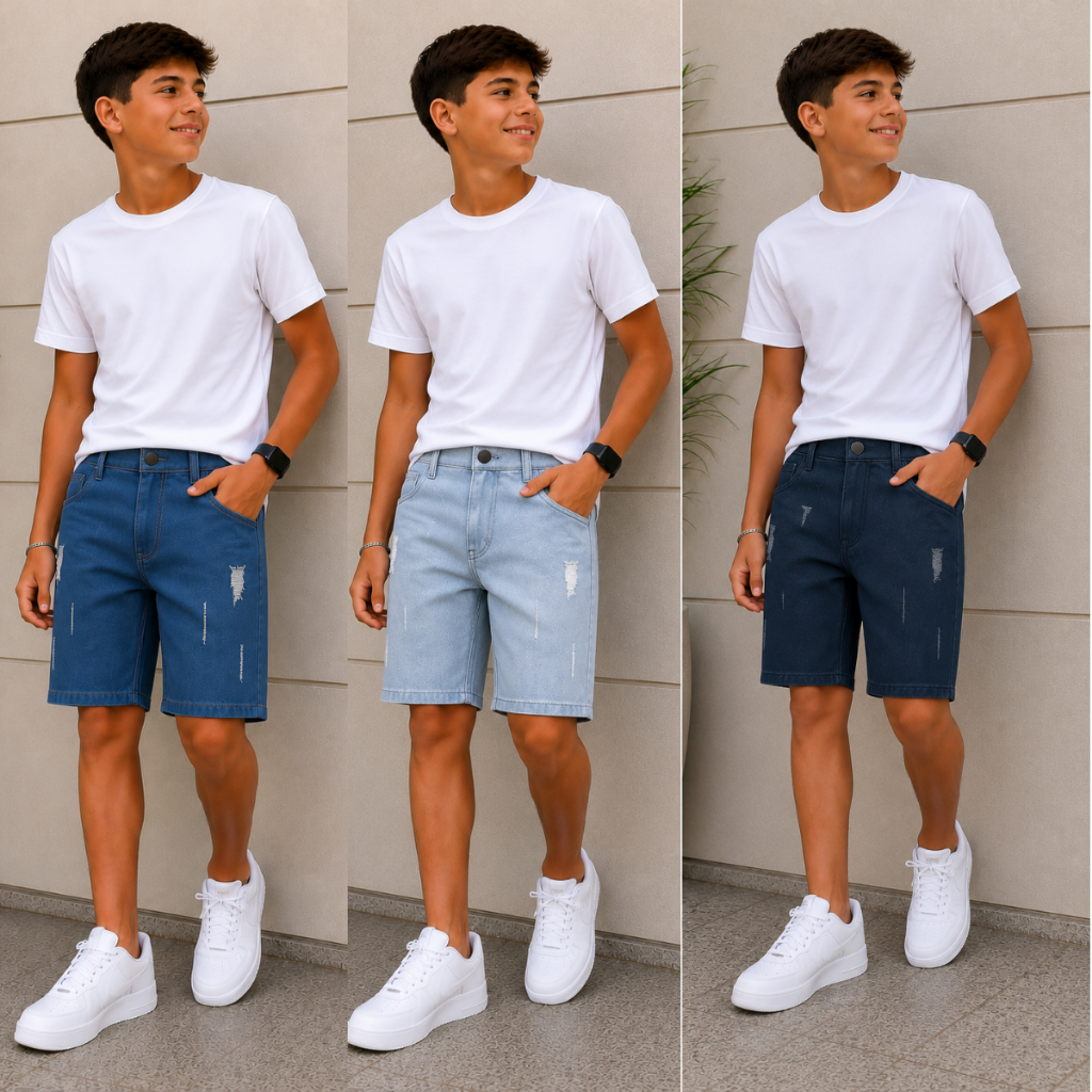 kit 3 shorts jeans de criança bermudas infantil menino do 2 aos 16