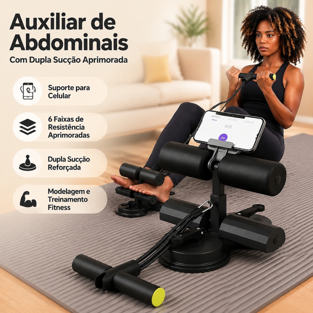 Auxiliar de Abdominais com Sucção Atualizado | 3 Níveis de Ajuste | Protege Barriga e Joelhos | Uso Doméstico e Academia