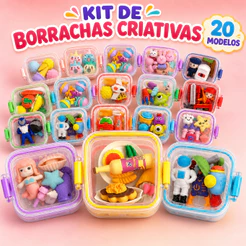 Kit Marmitinha Borracha 3D Criativa De Caxinha Comida Estudante Infantil Papelaria Fofa Kawaii
