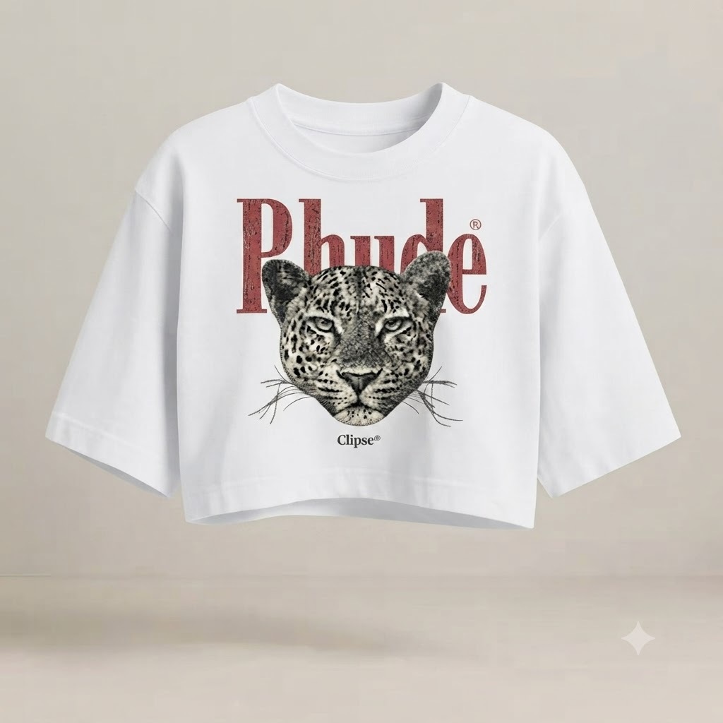 Cropped Oversized Feminino Estampado Phude Tigre – Camiseta Streetwear Casual em Algodão