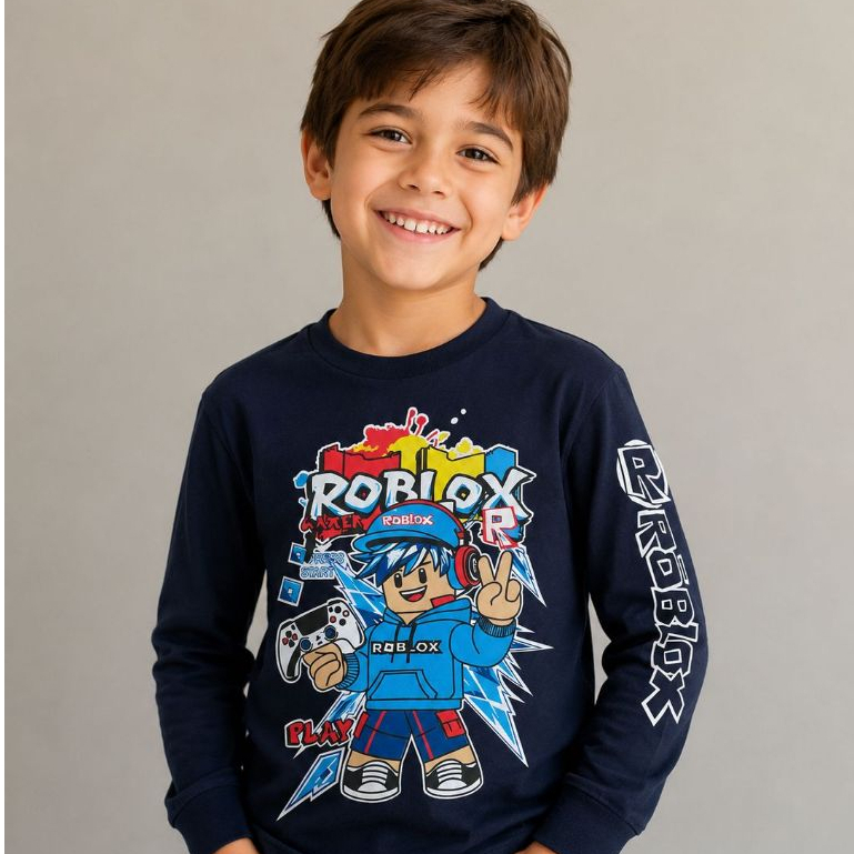 Camiseta Infantil Roblox Manga Longa Menino Algodão