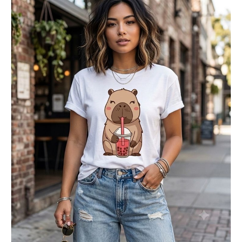 camiseta estampada personalizada capivara,fofa, feminina,estilosa, divertida, fofa