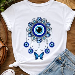 Camiseta Feminina Olho Grego Mandala – Proteção, Estilo e Elegância