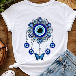 Camiseta Feminina Olho Grego Mandala – Proteção, Estilo e Elegância