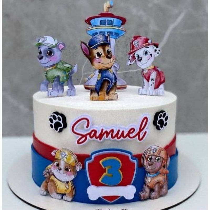 Topo de Bolo Patrulha Canina Personalizado com Nome e Idade | Aniversário Infantil | Decoração de Bolo até 20cm