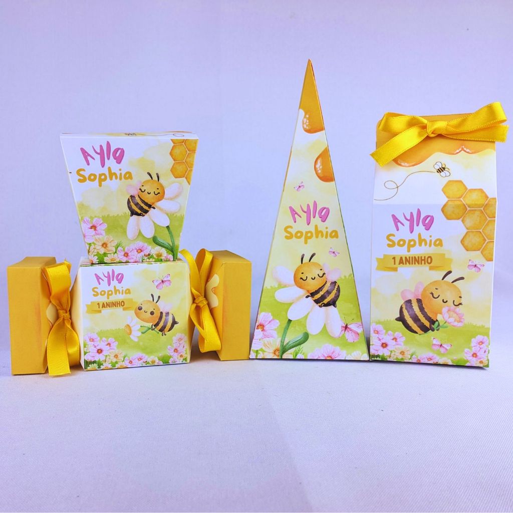 Kit 10 a 45 Caixinhas Personalizadas Lembrancinhas Abelhinha Aquarela Para Festa Aniversario Festinha