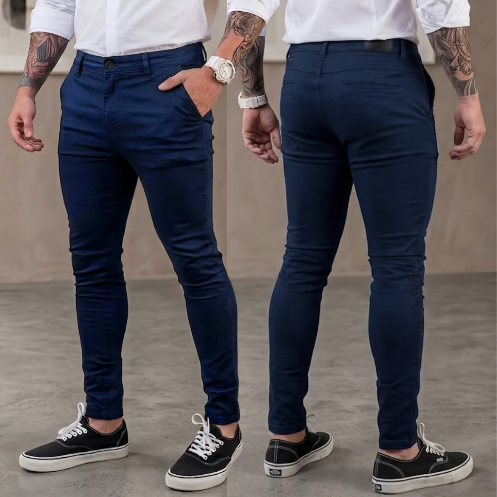 Calça Masculino Preta Sport Fino  Com Bolso Embutido Sarja Brim Com Elastano Cores