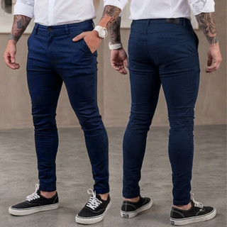 Calça Masculino Preta Sport Fino Com Bolso Embutido Sarja Brim Com Elastano Cores