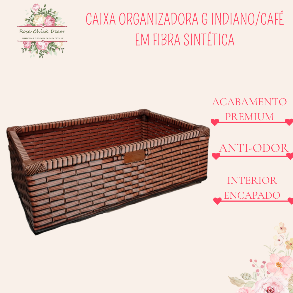 Caixa Organizadora G Sintética Cor Indiano/Café Decorativa Quarto Banheiro Closet Interior Encapada