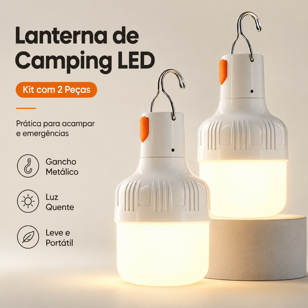 Kit 1/2 Lâmpadas LED Recarregáveis USB para Camping Acampamento Pescaria e Emergência