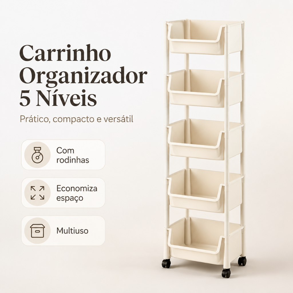Carrinho Organizador Vertical com Rodas, Estante Multinível Plástico para Cozinha Quarto Escritório Armazenamento