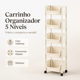Carrinho Organizador Vertical com Rodas, Estante Multinível Plástico para Cozinha Quarto Escritório Armazenamento