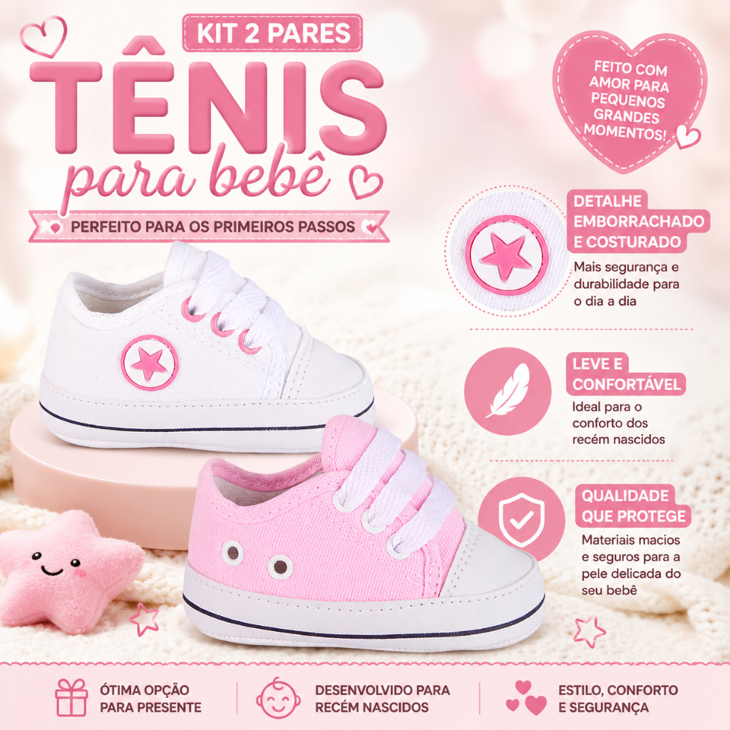 Kit 2 pares de tênis unissex de bebê asltarzinho