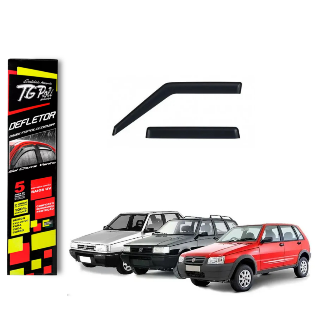 Calha de Chuva Fiat Uno 1985 a 2013 4 portas TG Poli Defletor Portas Protetor Janelas Fumê