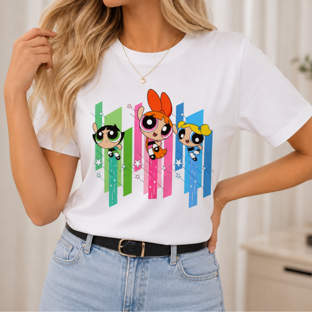 Camiseta Feminina Meninas Super Poderosas Blusa para Treino 100% Algodão Confortável Casual