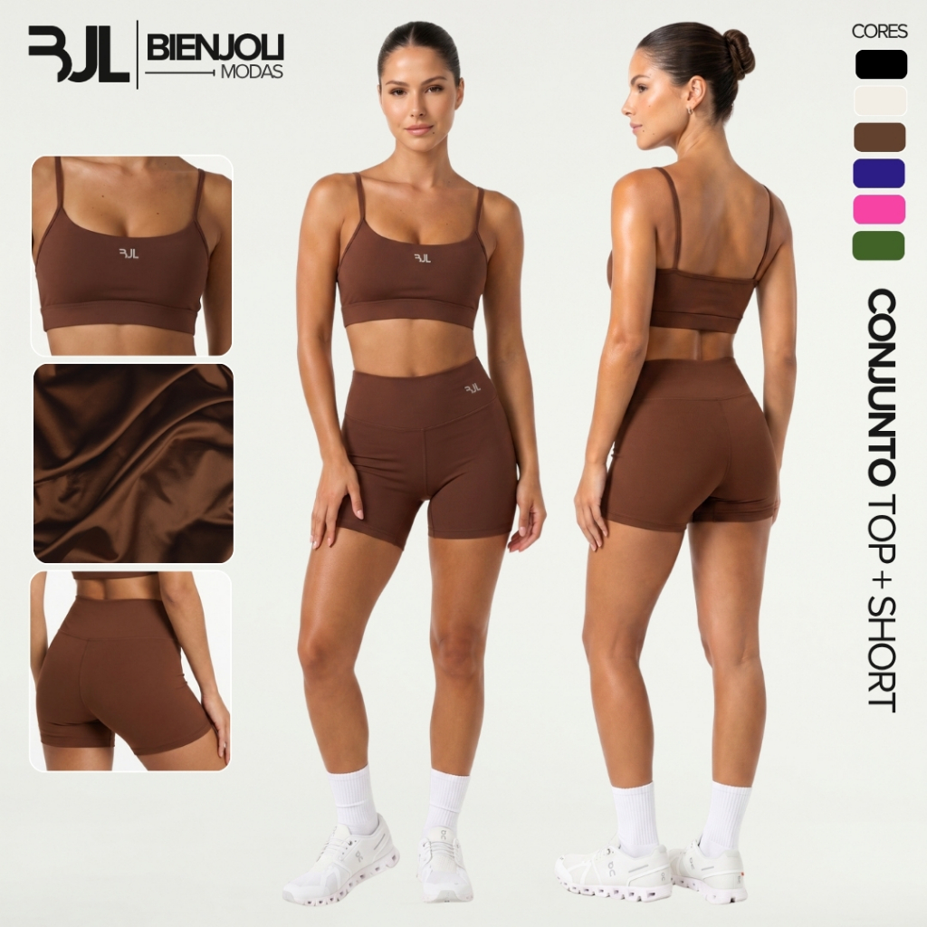 Conjunto Top e Short Fitness Feminino ZERO TRANSPARÊNCIA Academia Conforto Corrida Suplex Premium Yoga