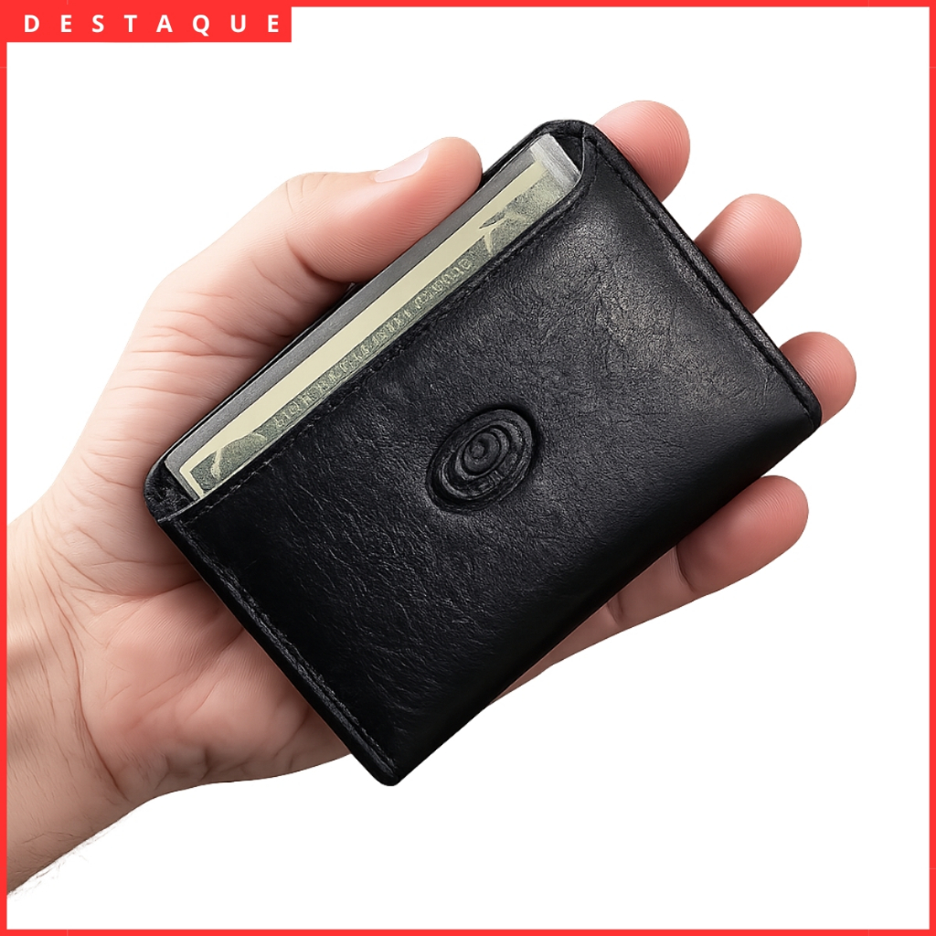 Carteira Masculina Pequena Slim Porta Cartão Couro Legítimo Presente dia dos Pais com Porta Moedas