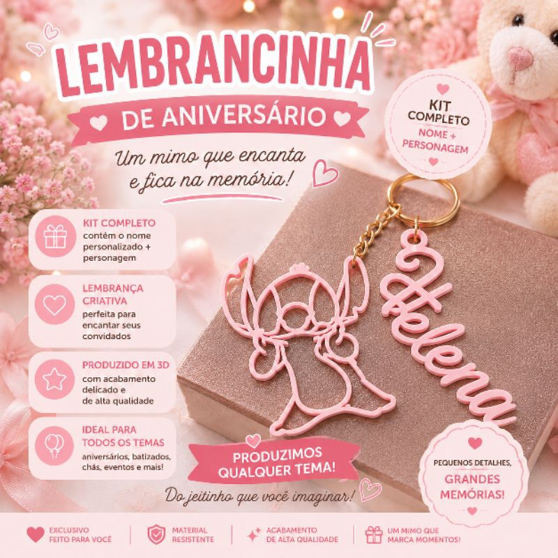 Lembrancinha Personalizada Nome + Personagem | Chaveiro Personalizado | Impressão 3D