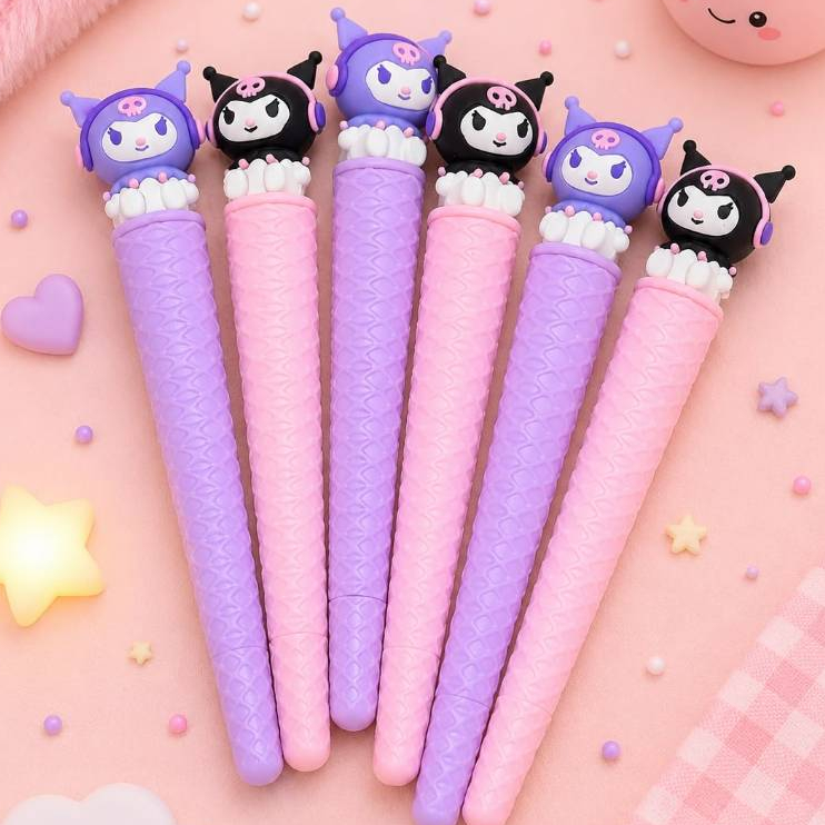 Caneta Kuromi em Gel Papelaria Fofa Material Escolar Presente Infantil