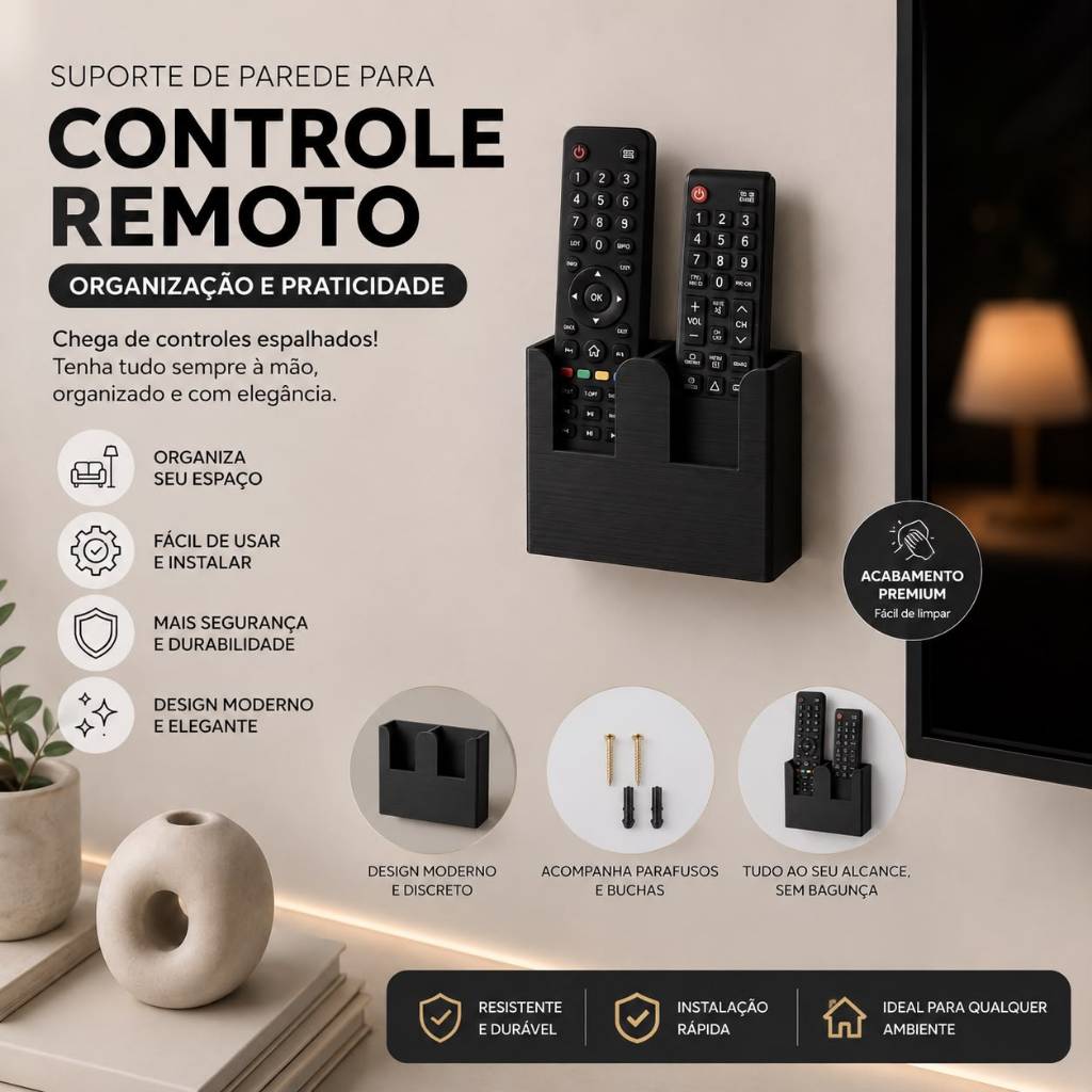 Suporte De Parede Multifuncional Porta 2 Controles Remoto Tv Universal Box Organizador Ar Ventilador