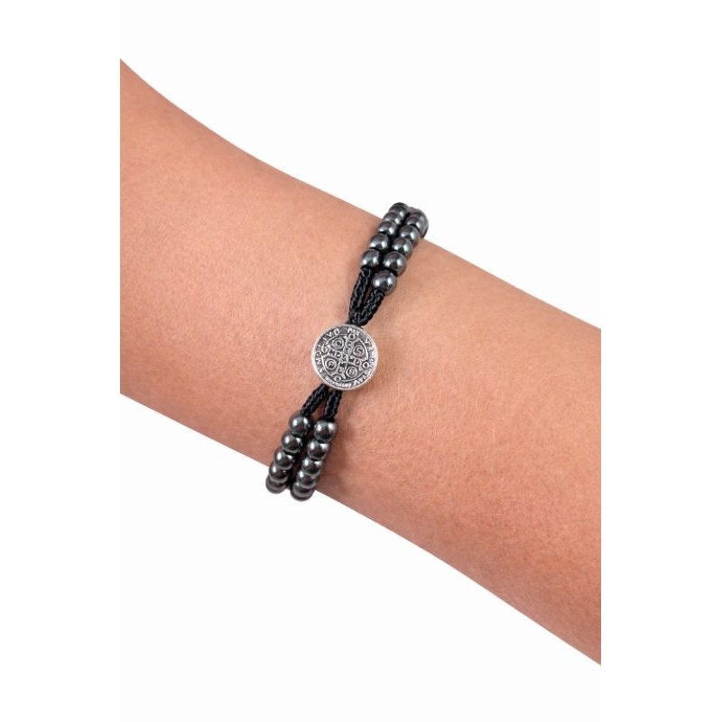 Terço de Pulso Pulseira Pedra Hematita São Bento Fecho Acessório Religioso Proteção Lembrança Católico