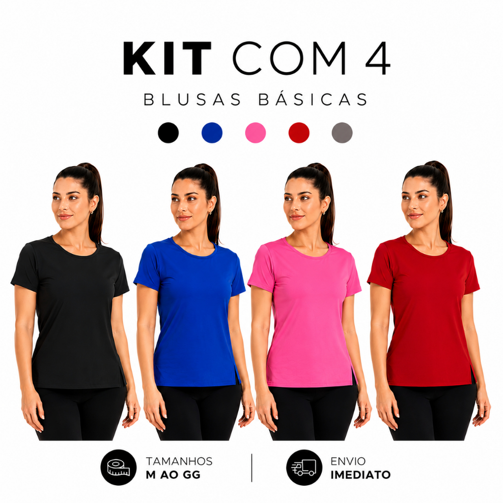 Kit 4 Blusas Academia Feminina Tapa Bumbum Treino Fitness Corrida