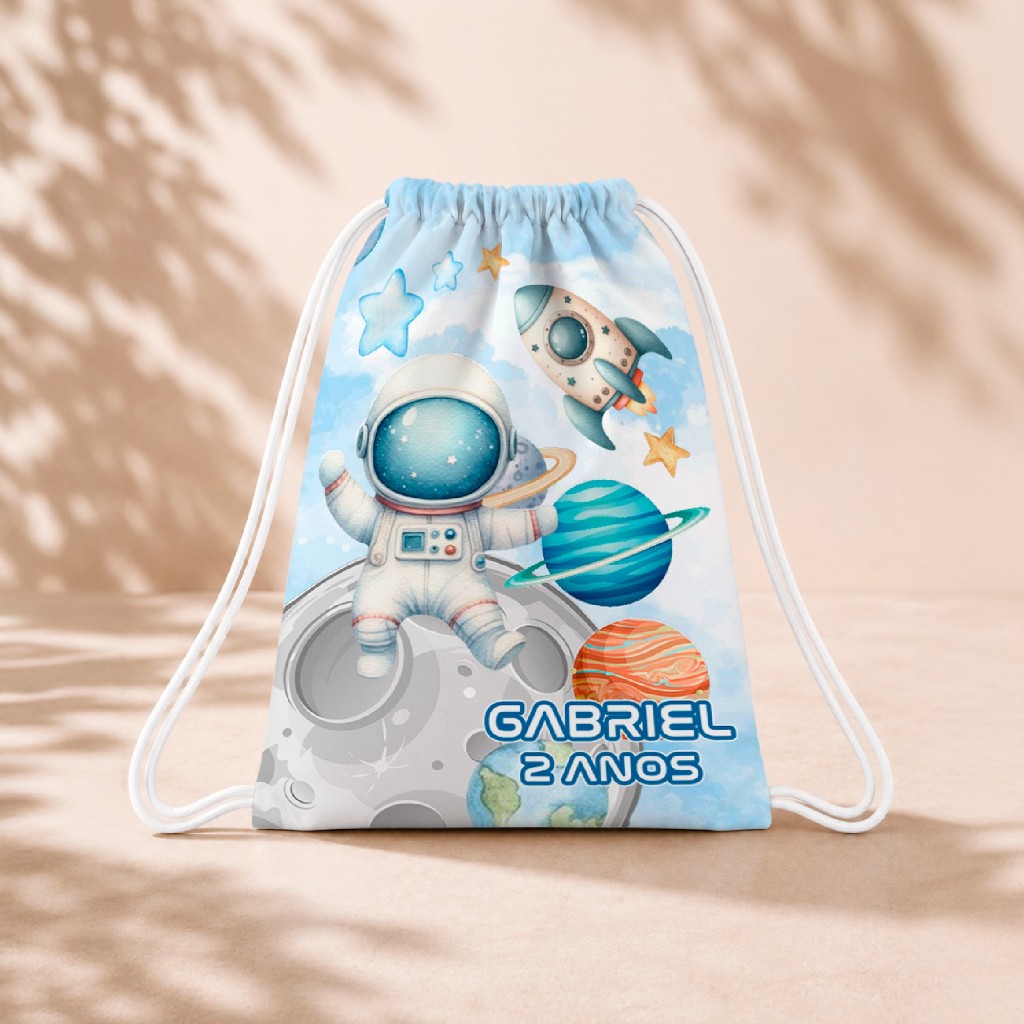 10 Mochila Personalizada Infantil 18x26 Sacolinhas Surpresa Festa Aniversário Lembrancinha Astronauta M4