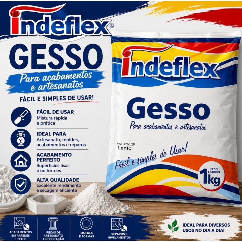 Gesso Indeflex 1kg Para Acabamentos Artesanato Moldes Reparos Construção