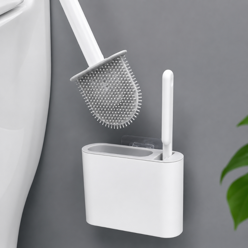 Escova para Vaso Sanitário Silicone 2 em 1 com Suporte Escova Sanitária Limpeza Profunda Sem Arranhar