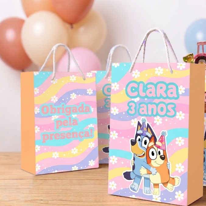 Sacolinha Bluey Menina | Sacolinha Personalizada para Festa | Lembrancinha Infantil | Sacolinha Surpresa | Envio Rápido