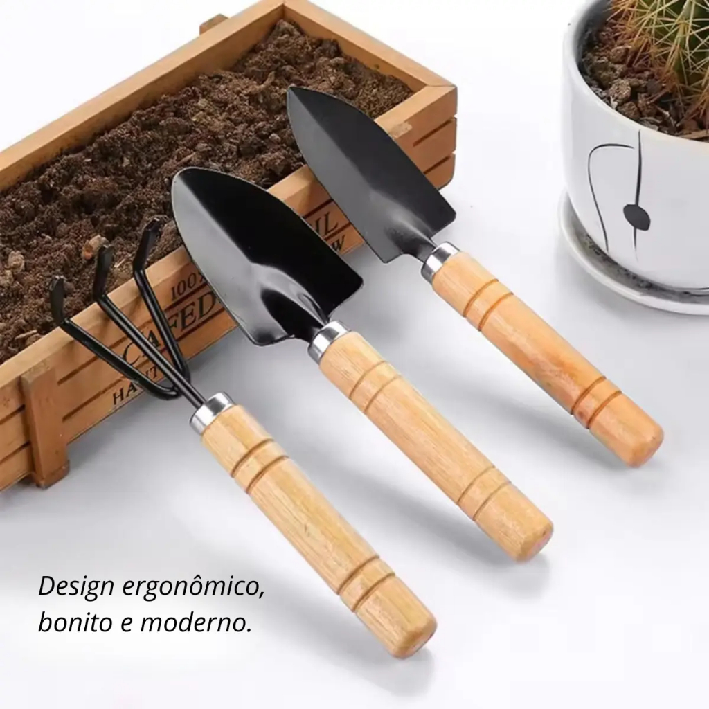 Kit 3 de Ferramentas de Jardinagem Pá, Rastelo e Garfo Reto · foto 2