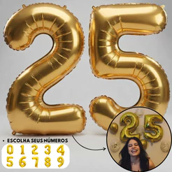 Kit 2 Balões Números Dourado 80cm Metalizados 32 Polegadas Bexiga Grande Festa Aniversário Decoração