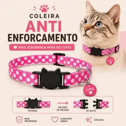Coleira Anti-enforcamento para Gato Ajustável com Fecho de Segurança e plaquinha de identificação