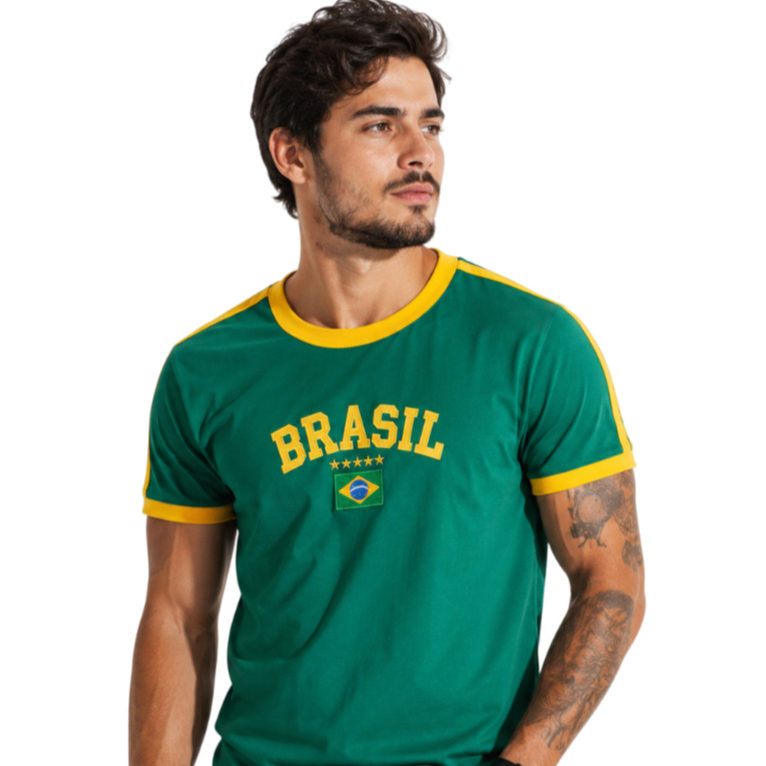 Camiseta Brasil Bordada Retrô Masculina